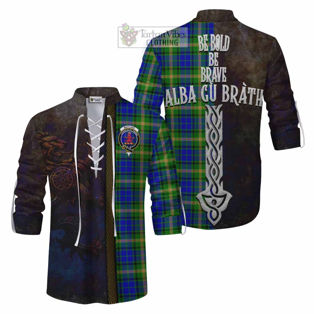Tartan Vibes Clothing Maitland Tartan Family Crest Ghillie Kilt Shirt Alba Gu Brath Be Brave Lion Ancient Style