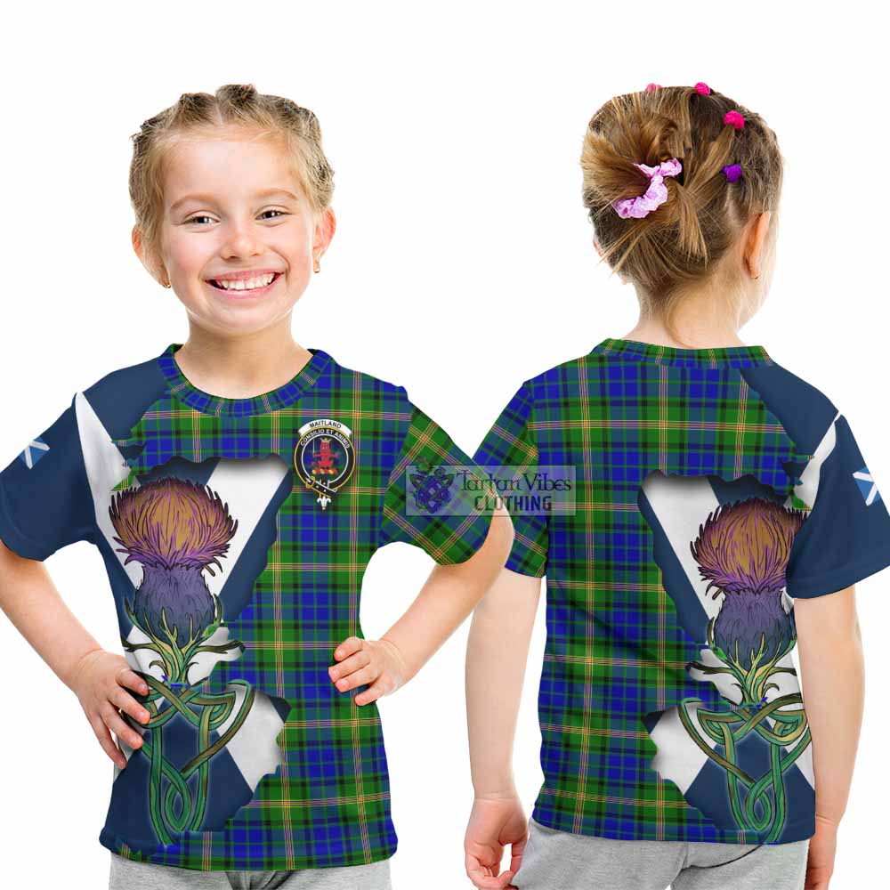 Tartan Vibes Clothing Maitland Tartan Family Crest Kid T-Shirt Scottish Thistle Celtic Inspired