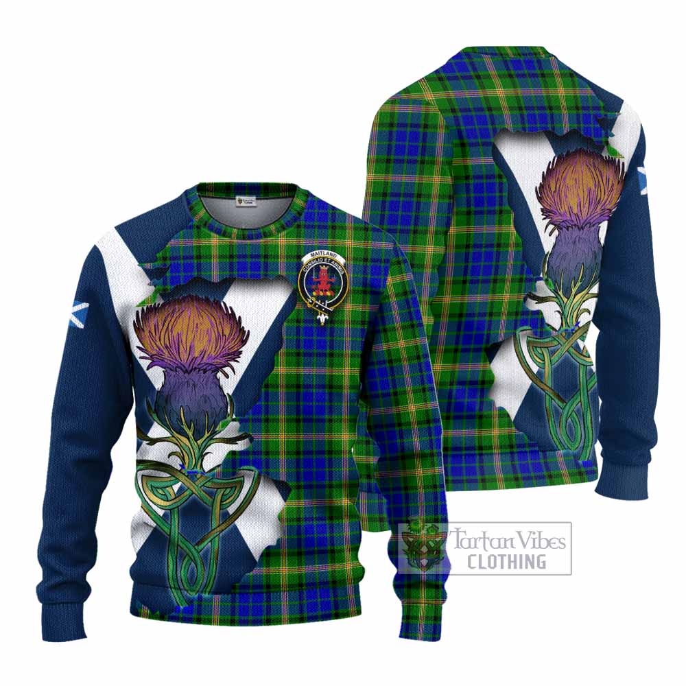 Tartan Vibes Clothing Maitland Tartan Family Crest Knitted Sweater Scottish Thistle Celtic Inspired
