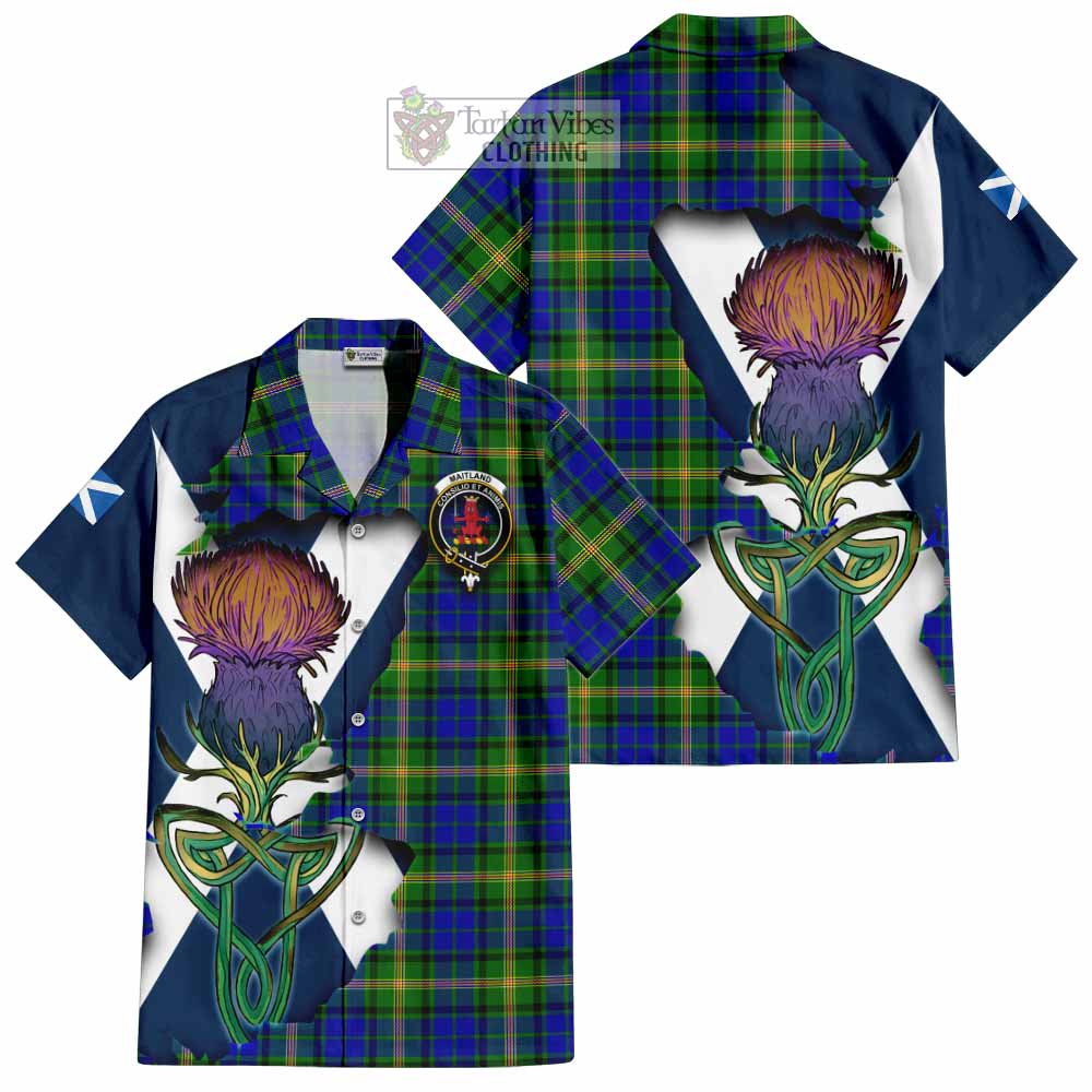 Tartan Vibes Clothing Maitland Tartan Family Crest Short Sleeve Button Shirt Scottish Thistle Celtic Inspired
