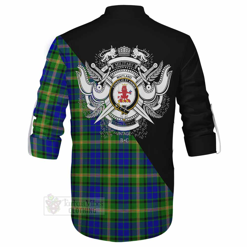 Tartan Vibes Clothing Maitland Tartan Ghillie Kilt Shirt with Family Crest and Military Logo Style