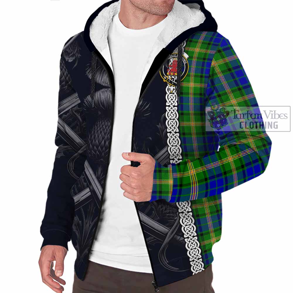 Tartan Vibes Clothing Maitland Tartan Sherpa Hoodie with Family Crest Cross Sword Thistle Celtic Vibes