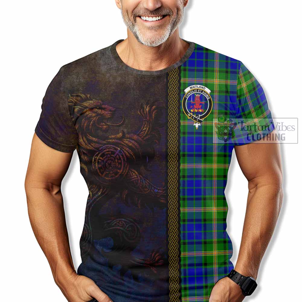 Tartan Vibes Clothing Maitland Tartan Family Crest T-Shirt Alba Gu Brath Be Brave Lion Ancient Style