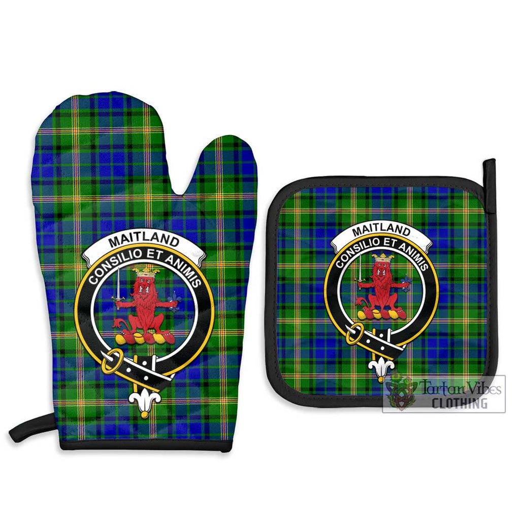 Maitland Tartan Combo Oven Mitt & Pot-Holder with Family Crest Combo 1 Oven Mitt & 2 Pot-Holder Black - Tartan Vibes Clothing