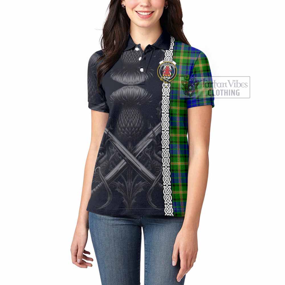 Tartan Vibes Clothing Maitland Tartan Women's Polo Shirt with Family Crest Cross Sword Thistle Celtic Vibes