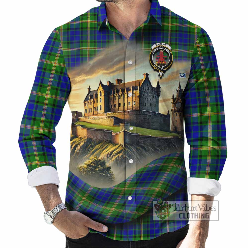 Tartan Vibes Clothing Maitland Tartan Family Crest Long Sleeve Button Shirt with Scottish Ancient Castle Style
