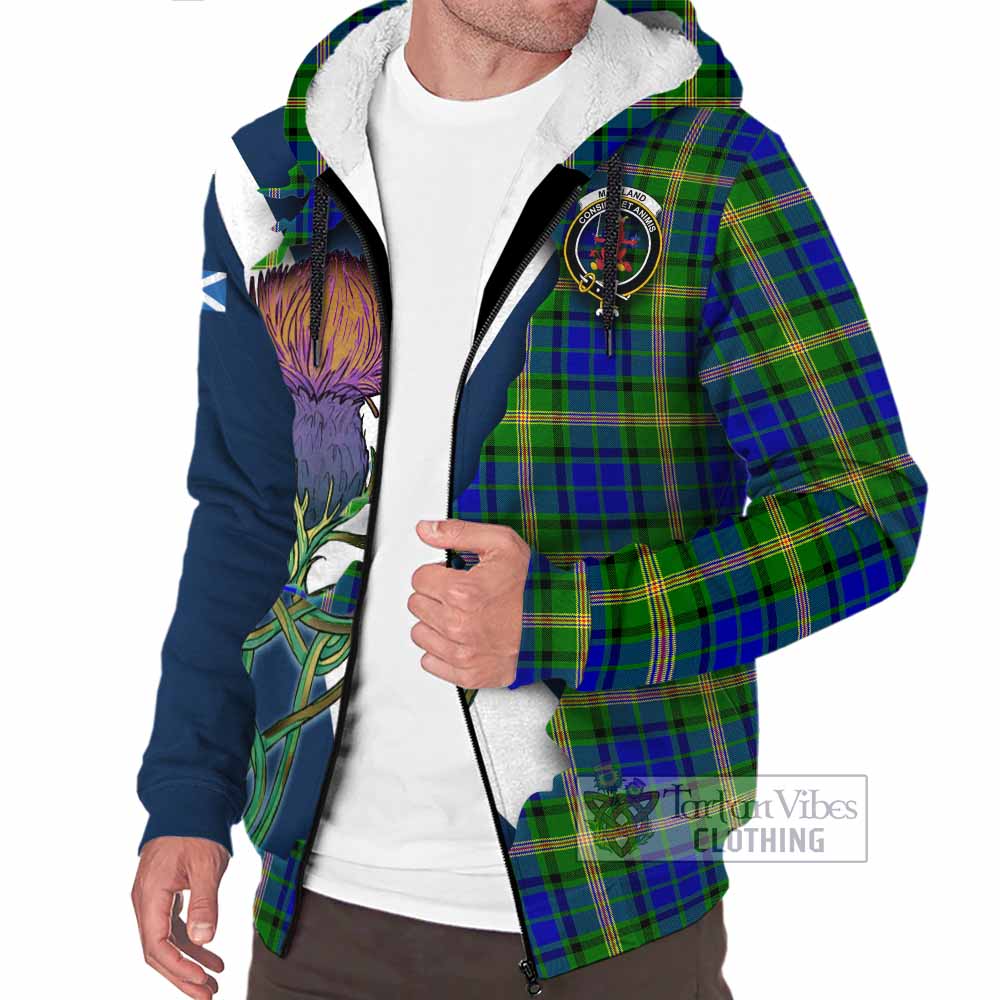 Tartan Vibes Clothing Maitland Tartan Family Crest Sherpa Hoodie Scottish Thistle Celtic Inspired