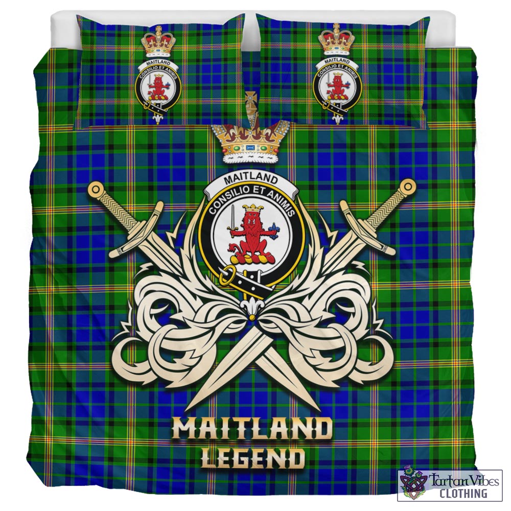 Tartan Vibes Clothing Maitland Tartan Bedding Set with Clan Crest and the Golden Sword of Courageous Legacy