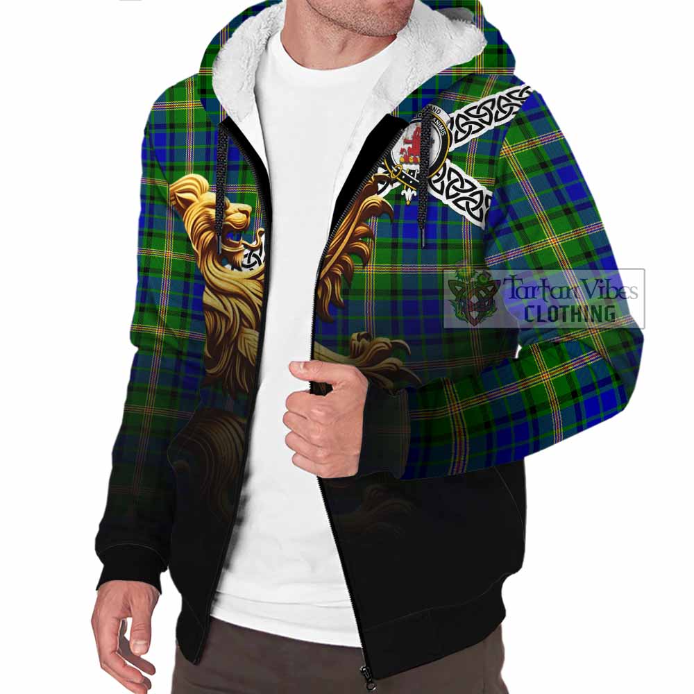 Tartan Vibes Clothing Maitland Crest Tartan Sherpa Hoodie with Golden Lion Emblem Celtic Style