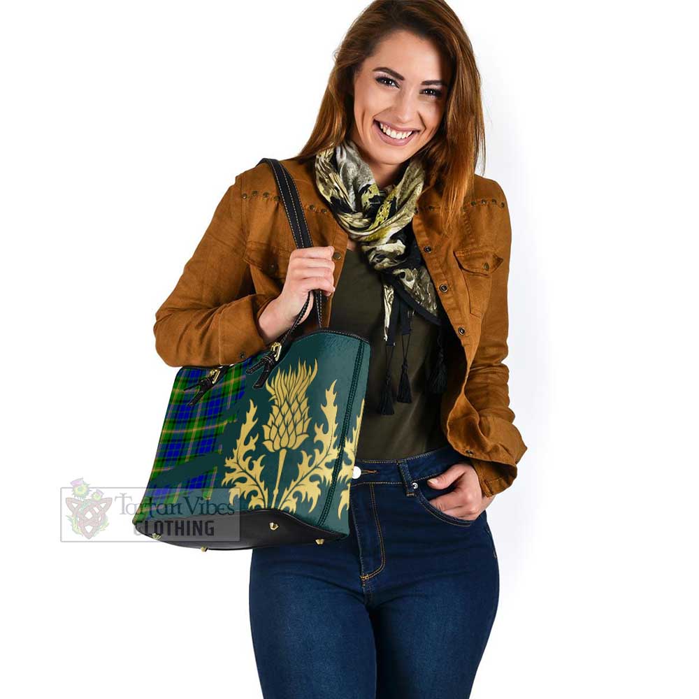 Tartan Vibes Clothing Maitland Tartan Leather Tote Bag Gold Thistle Style