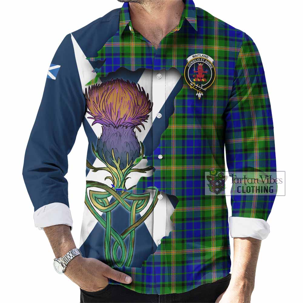 Tartan Vibes Clothing Maitland Tartan Family Crest Long Sleeve Button Shirt Scottish Thistle Celtic Inspired