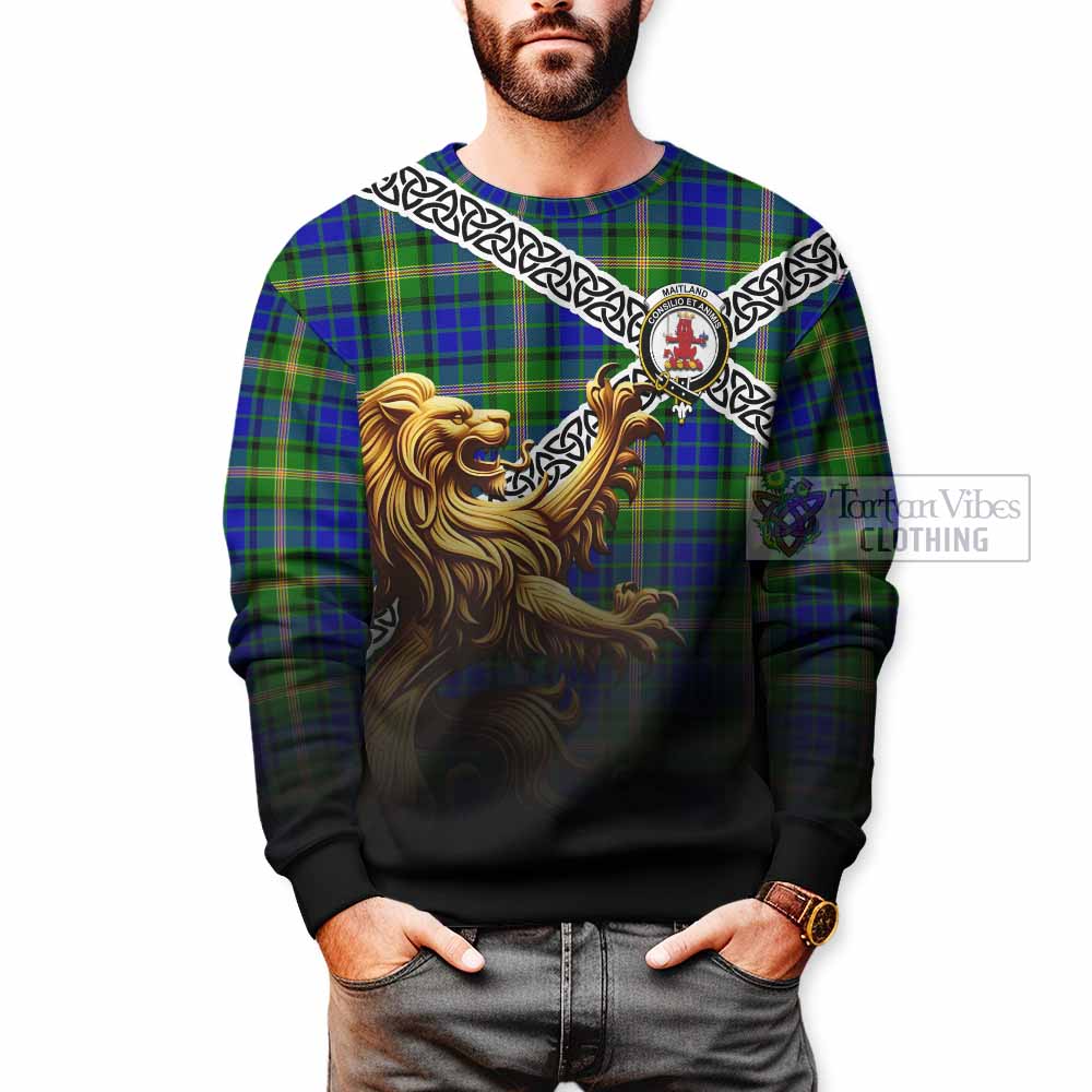 Tartan Vibes Clothing Maitland Crest Tartan Sweatshirt with Golden Lion Emblem Celtic Style