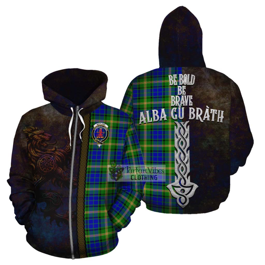 Tartan Vibes Clothing Maitland Tartan Family Crest Cotton Hoodie Alba Gu Brath Be Brave Lion Ancient Style
