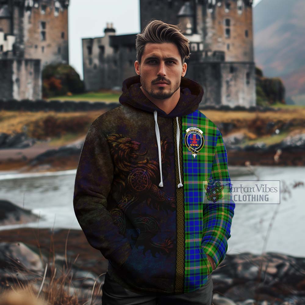 Tartan Vibes Clothing Maitland Tartan Family Crest Cotton Hoodie Alba Gu Brath Be Brave Lion Ancient Style