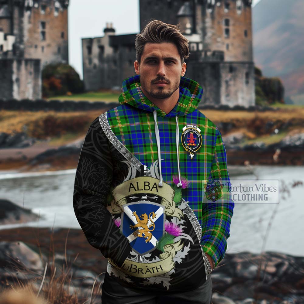 Tartan Vibes Clothing Maitland Tartan Family Crest Cotton Hoodie Lion Rampant Royal Thistle Shield Celtic Inspired