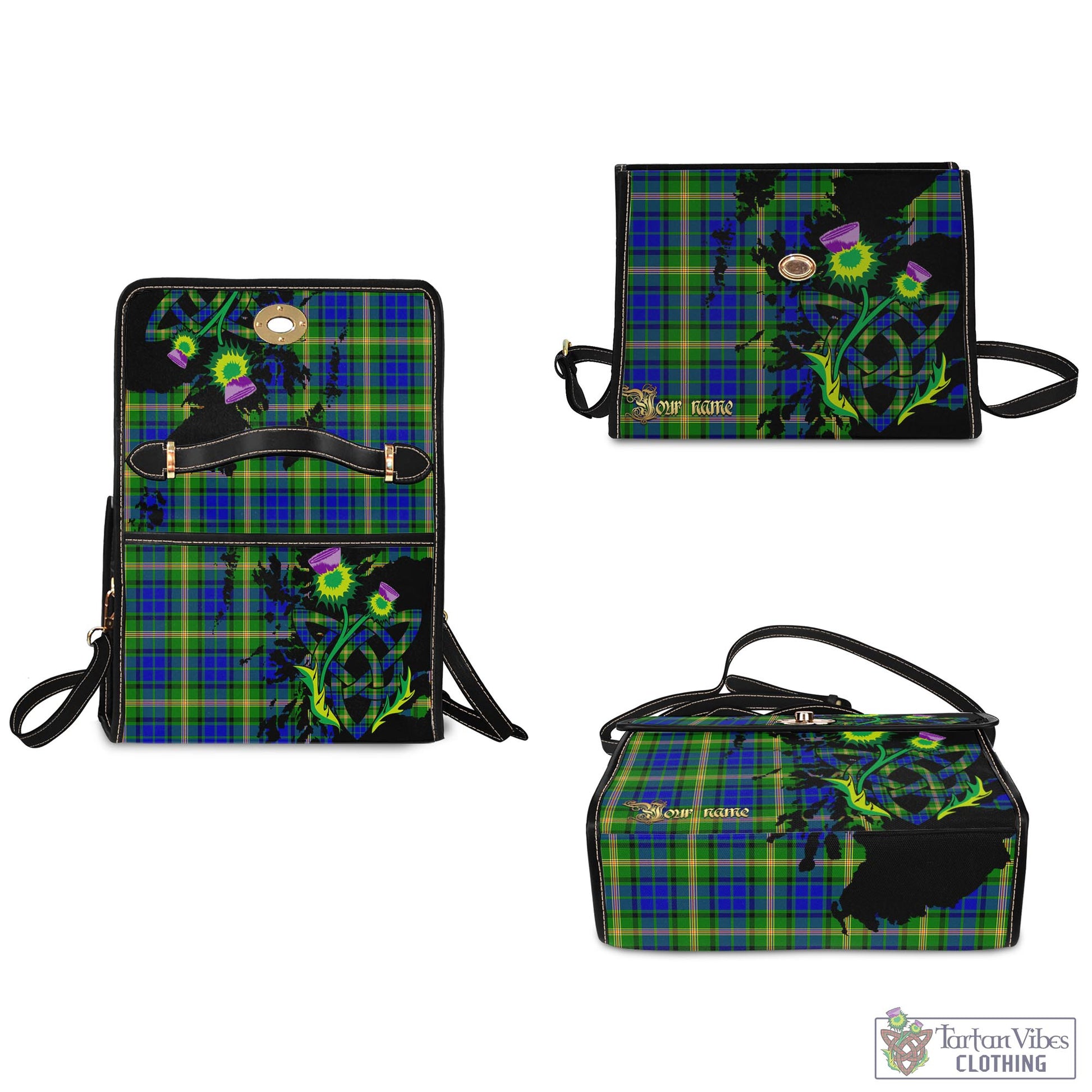 Tartan Vibes Clothing Maitland Tartan Waterproof Canvas Bag with Scotland Map and Thistle Celtic Accents