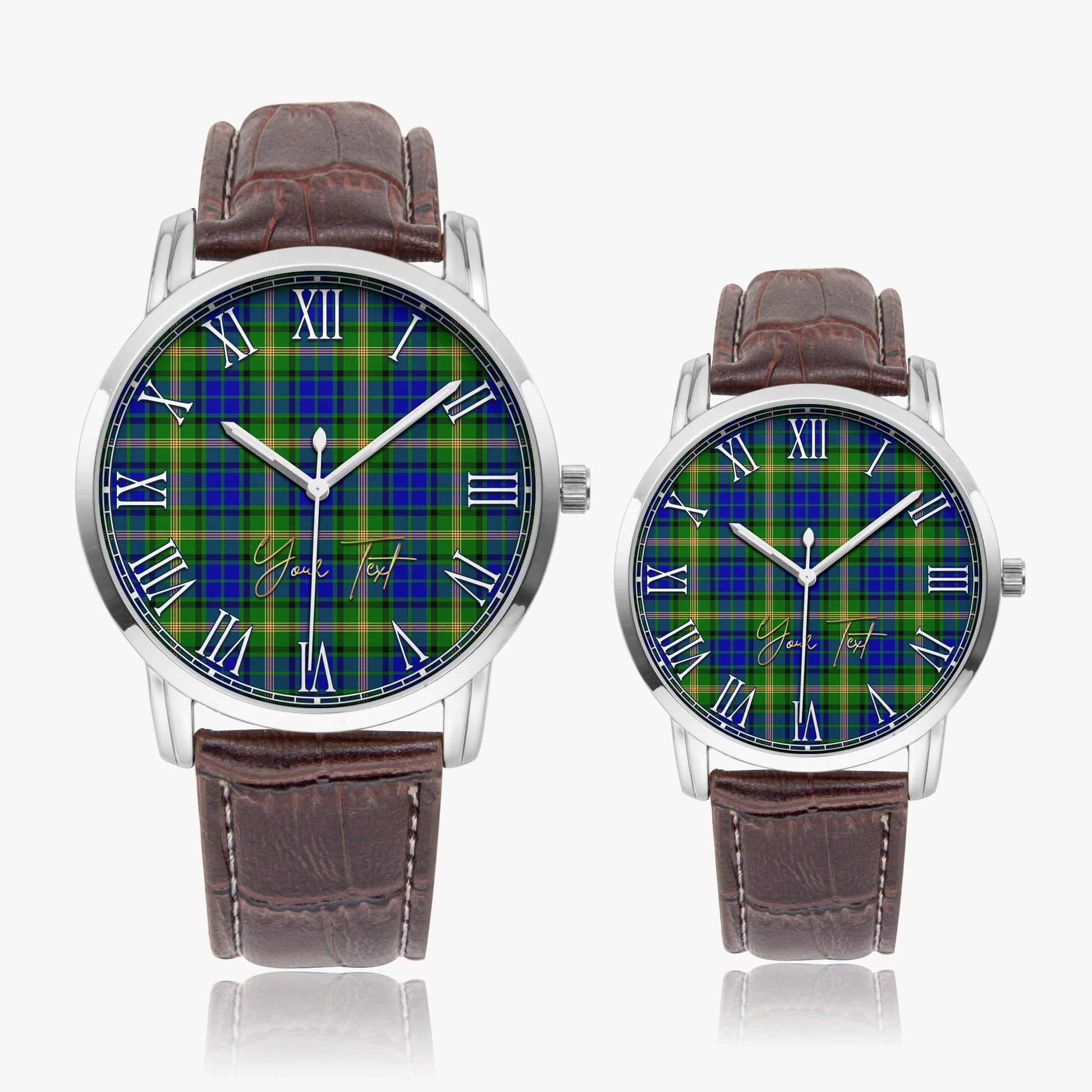 Maitland Tartan Personalized Your Text Leather Trap Quartz Watch Wide Type Silver Case With Brown Leather Strap - Tartanvibesclothing