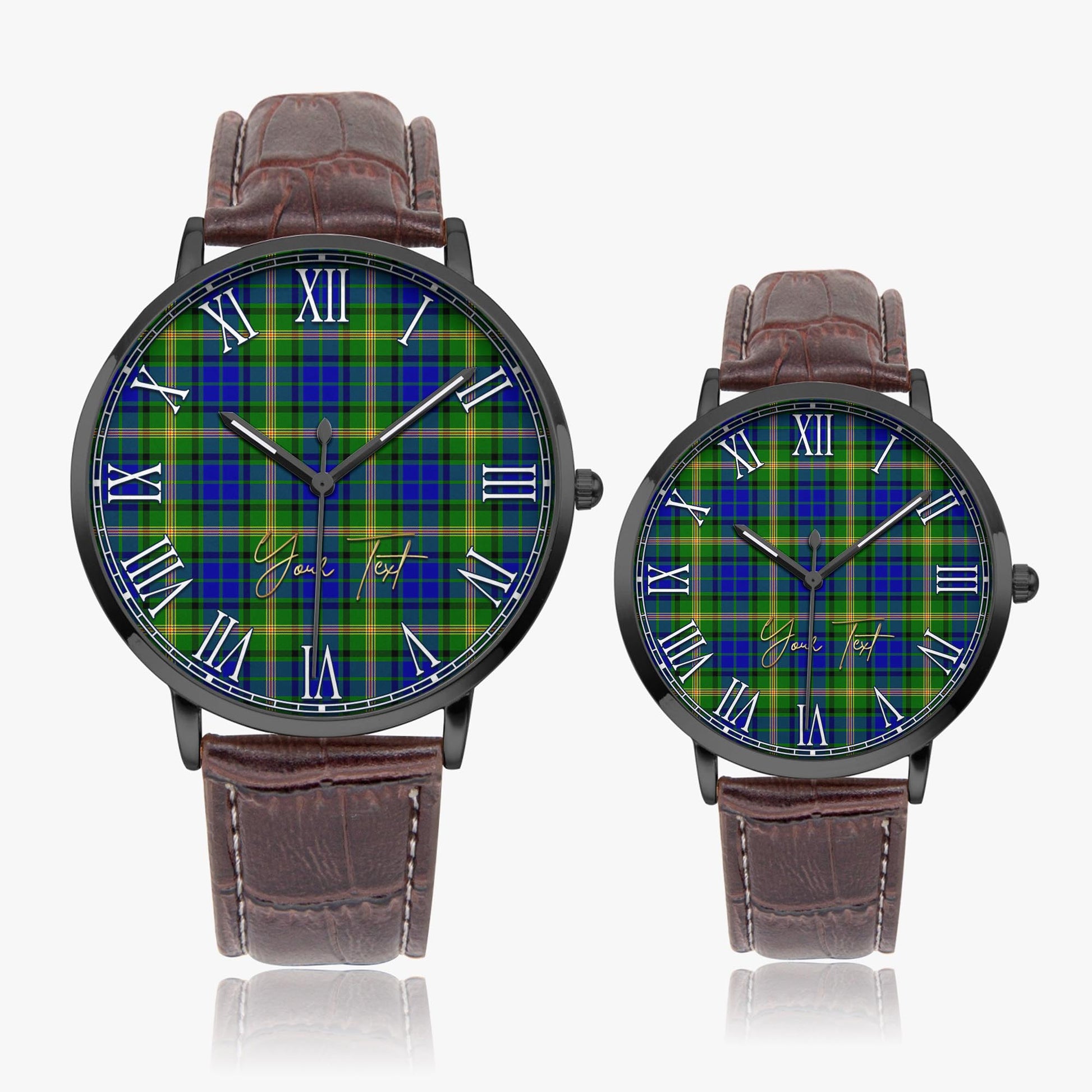 Maitland Tartan Personalized Your Text Leather Trap Quartz Watch Ultra Thin Black Case With Brown Leather Strap - Tartanvibesclothing