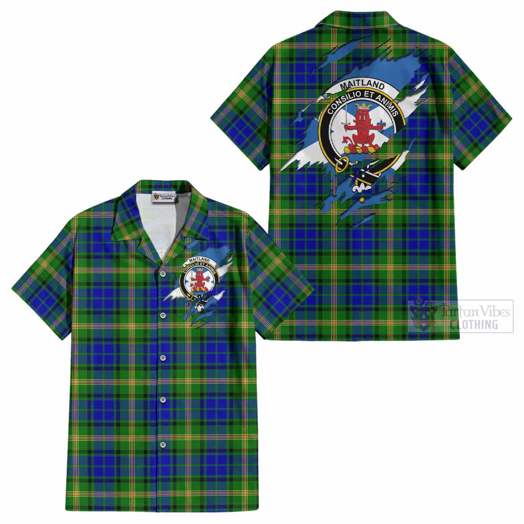 Maitland Clan Crest In Me Tartan Cotton Hawaiian Shirt Scotland Flag Style