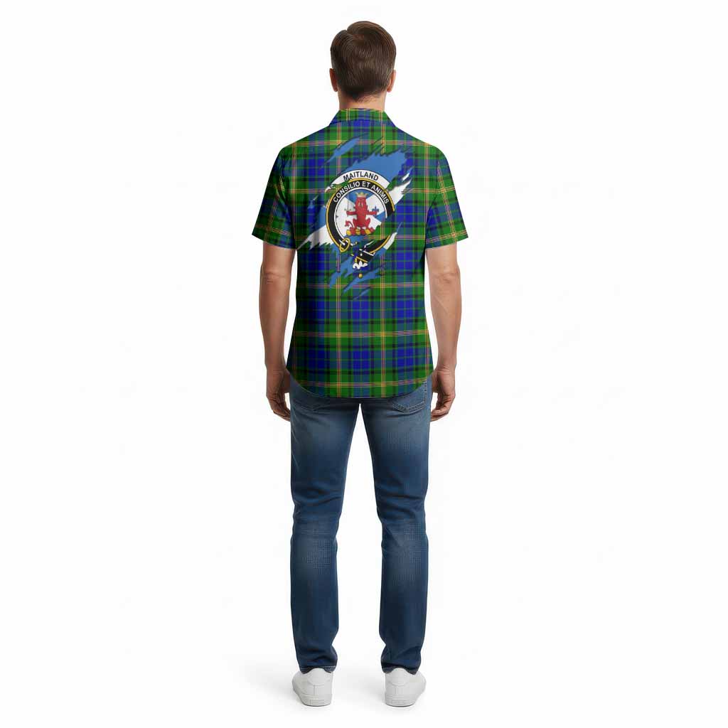 Maitland Clan Crest In Me Tartan Cotton Hawaiian Shirt Scotland Flag Style