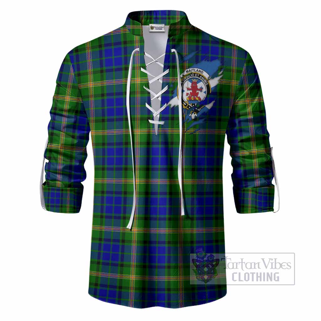 Maitland Clan Crest In Me Tartan Ghillie Shirt Scotland Flag Style