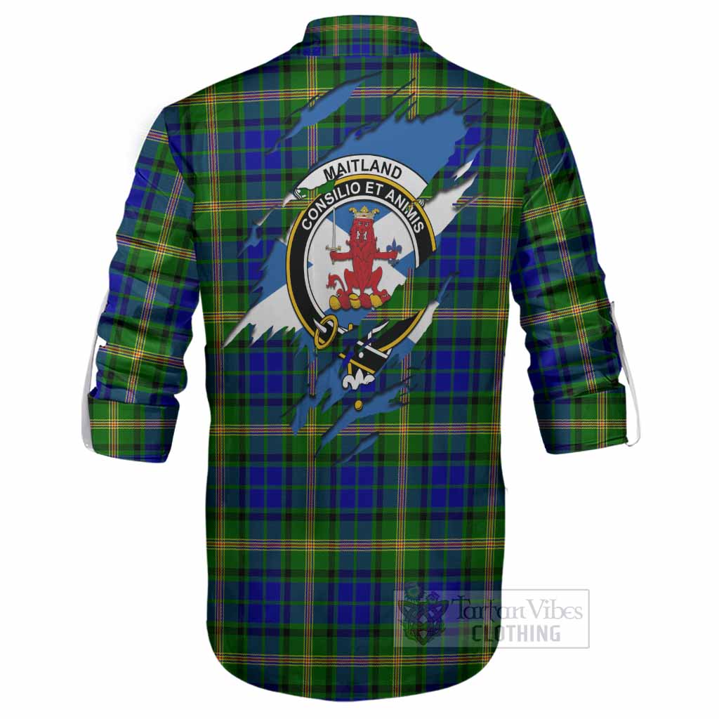 Maitland Clan Crest In Me Tartan Ghillie Shirt Scotland Flag Style