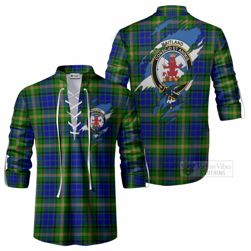 Maitland Clan Crest In Me Tartan Ghillie Shirt Scotland Flag Style