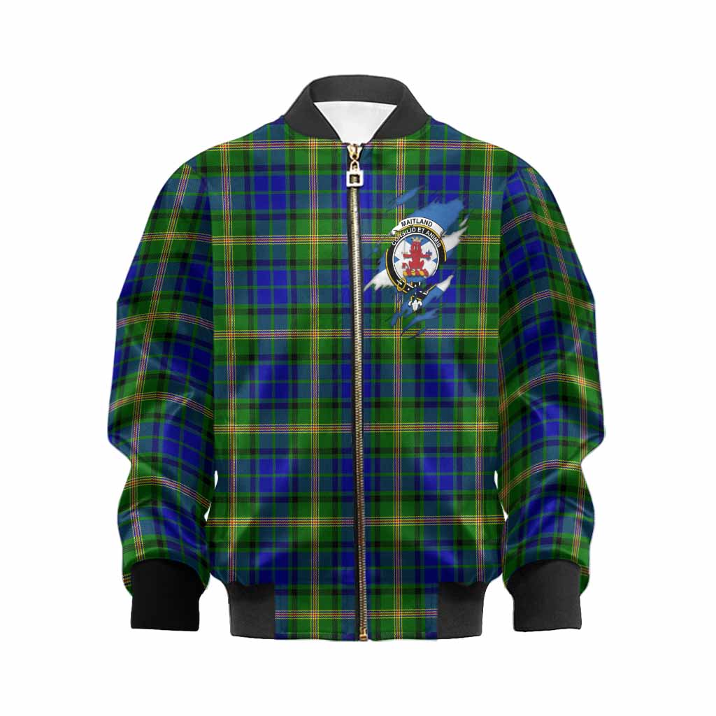 Maitland Clan Crest In Me Tartan Kid Bomber Jacket Scotland Flag Style