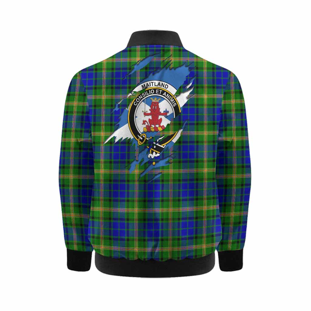 Maitland Clan Crest In Me Tartan Kid Bomber Jacket Scotland Flag Style