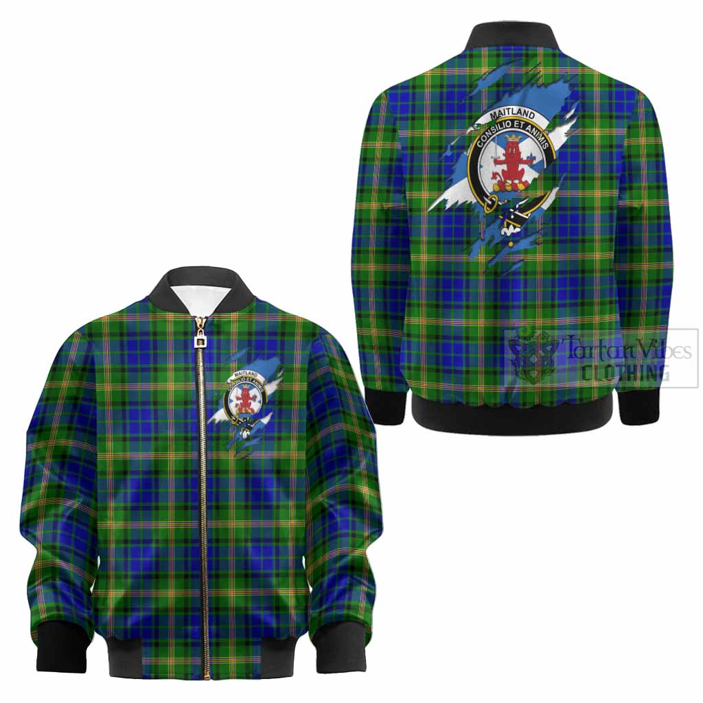Maitland Clan Crest In Me Tartan Kid Bomber Jacket Scotland Flag Style