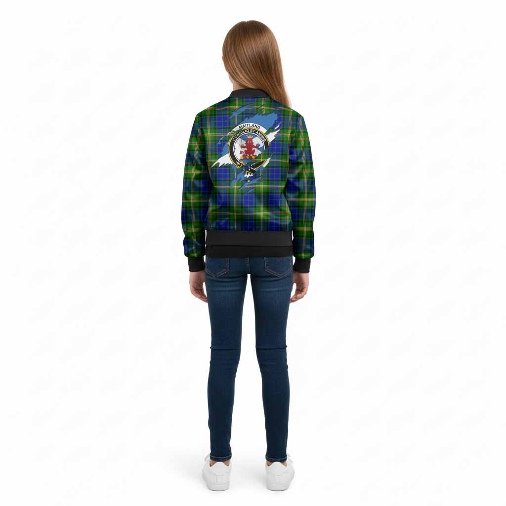 Maitland Clan Crest In Me Tartan Kid Bomber Jacket Scotland Flag Style
