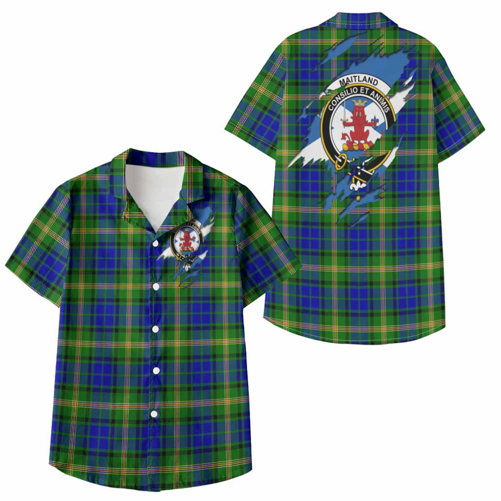 Maitland Clan Crest In Me Tartan Kid Hawaiian Shirt Scotland Flag Style