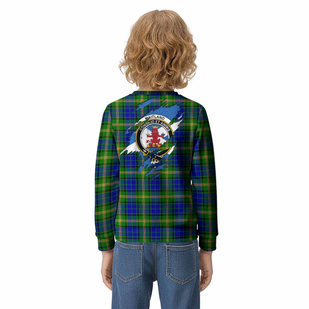 Maitland Clan Crest In Me Tartan Kid Knitted Sweatshirt Scotland Flag Style
