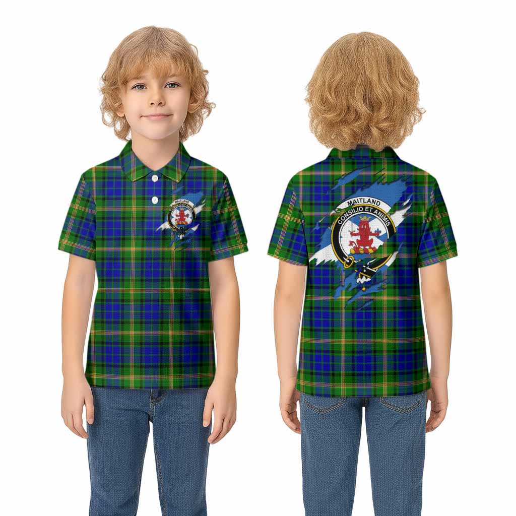 Maitland Clan Crest In Me Tartan Kid Polo Shirt Scotland Flag Style