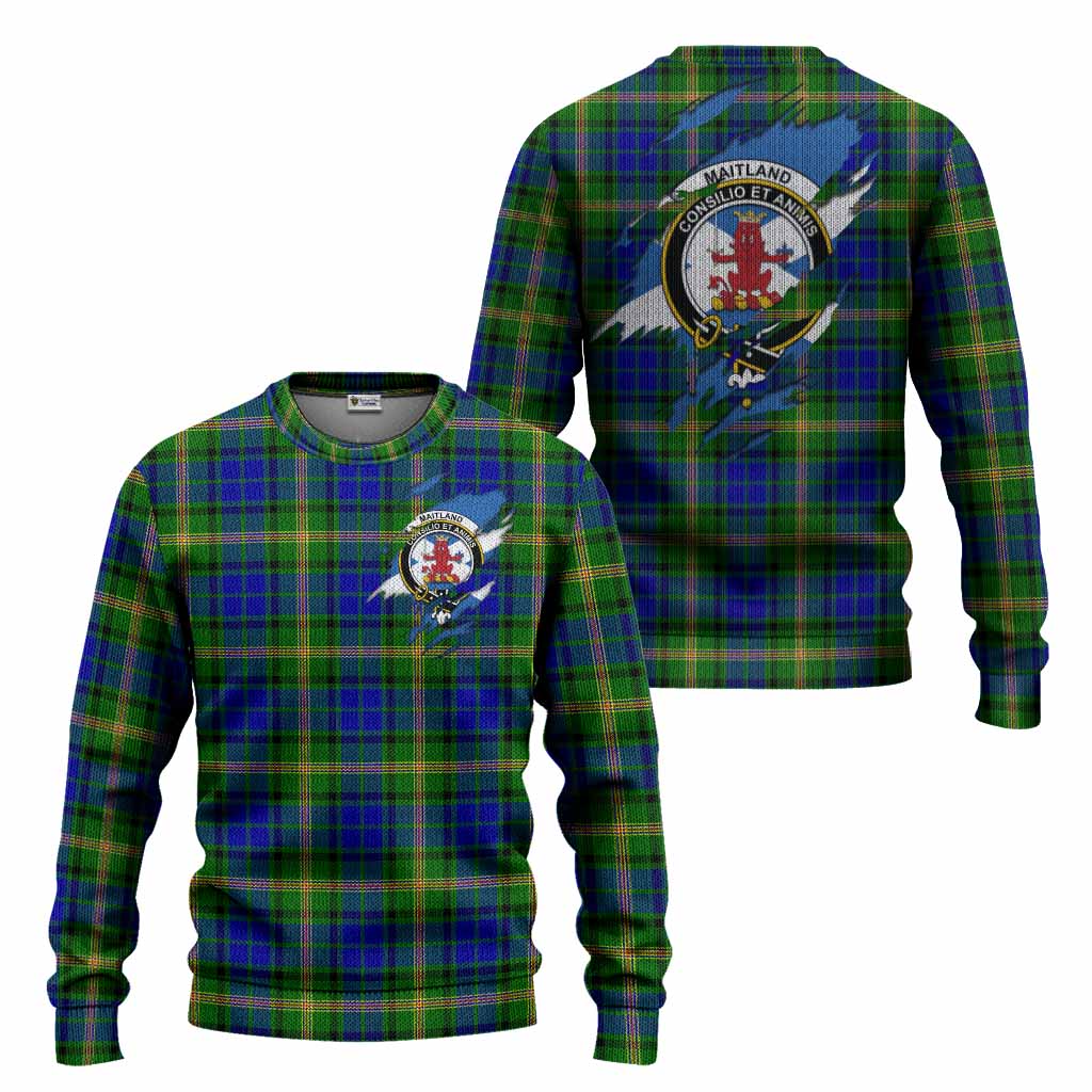 Maitland Clan Crest In Me Tartan Knitted Sweater Scotland Flag Style