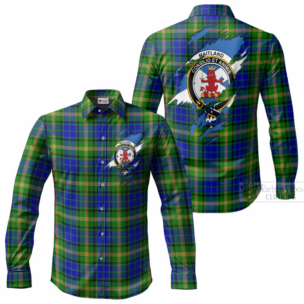 Maitland Clan Crest In Me Tartan Long Sleeve Button Shirts Scotland Flag Style