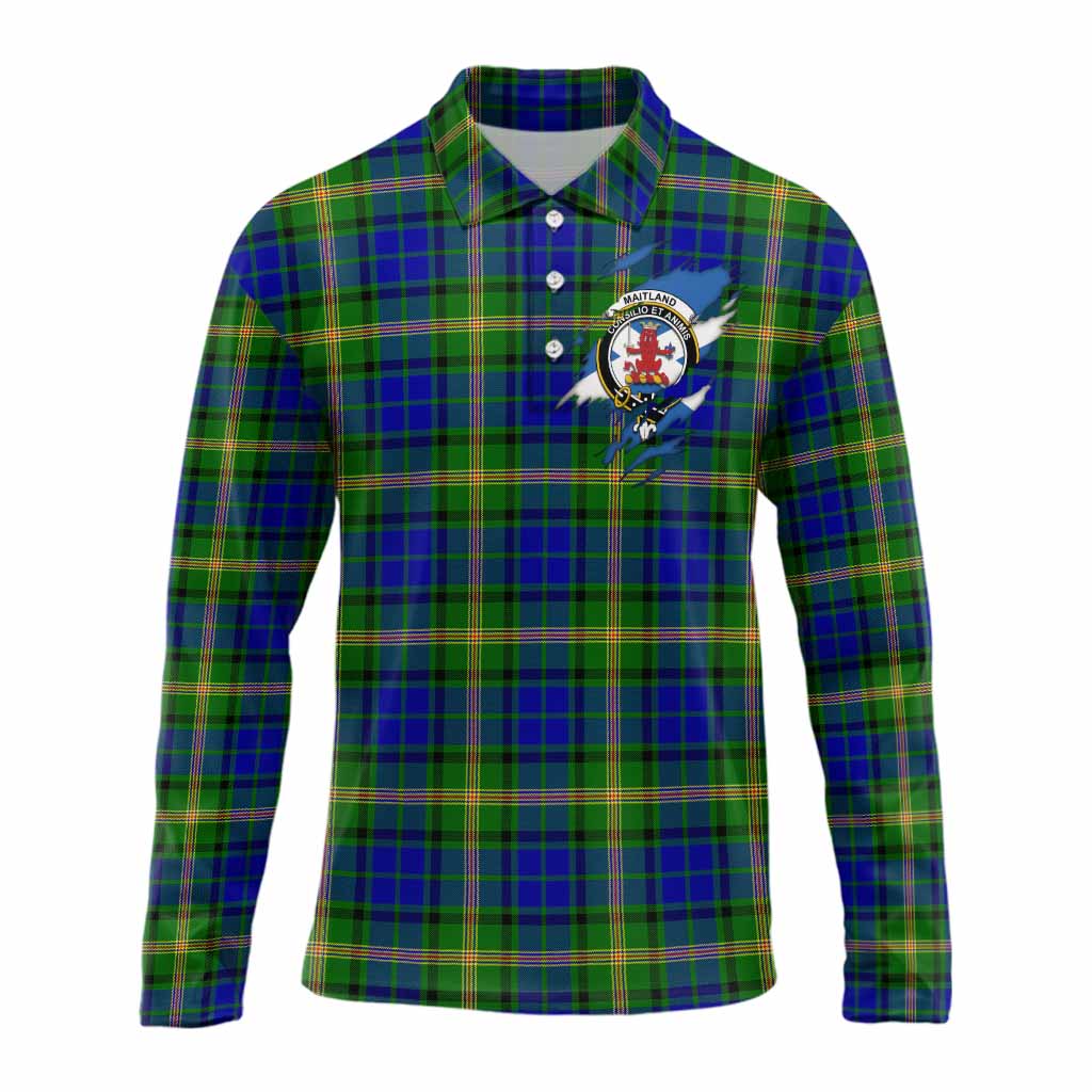 Maitland Clan Crest In Me Tartan Long Sleeve Polo Shirt Scotland Flag Style