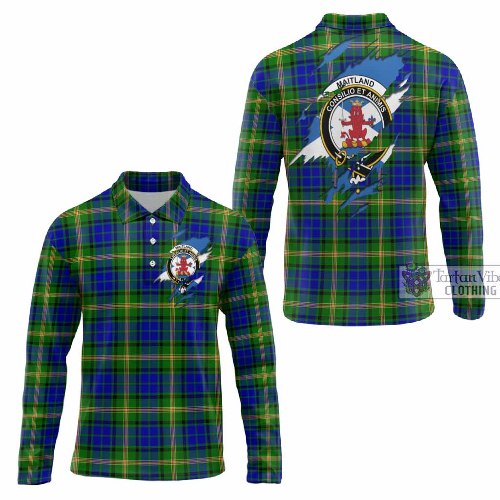 Maitland Clan Crest In Me Tartan Long Sleeve Polo Shirt Scotland Flag Style