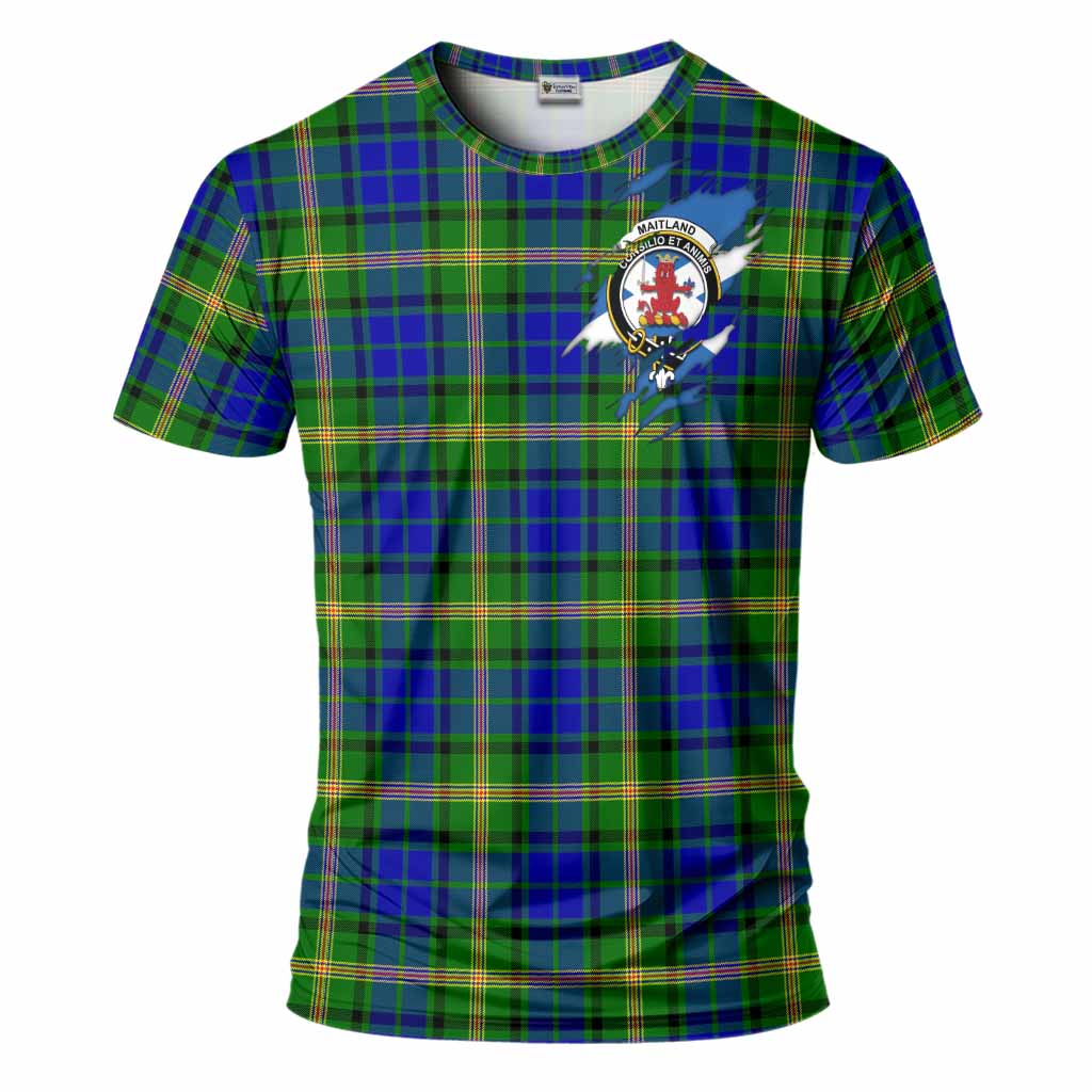 Maitland Clan Crest In Me Tartan T-Shirt Scotland Flag Style