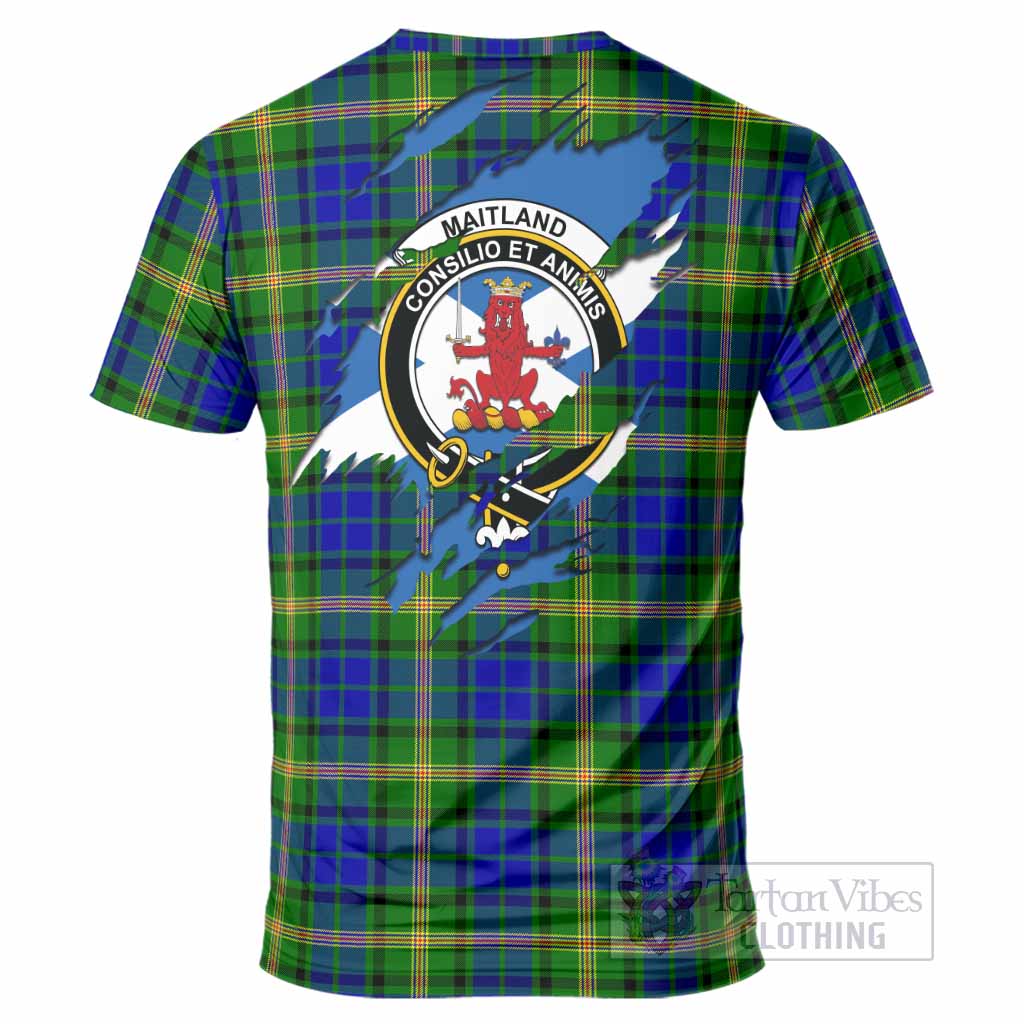 Maitland Clan Crest In Me Tartan T-Shirt Scotland Flag Style