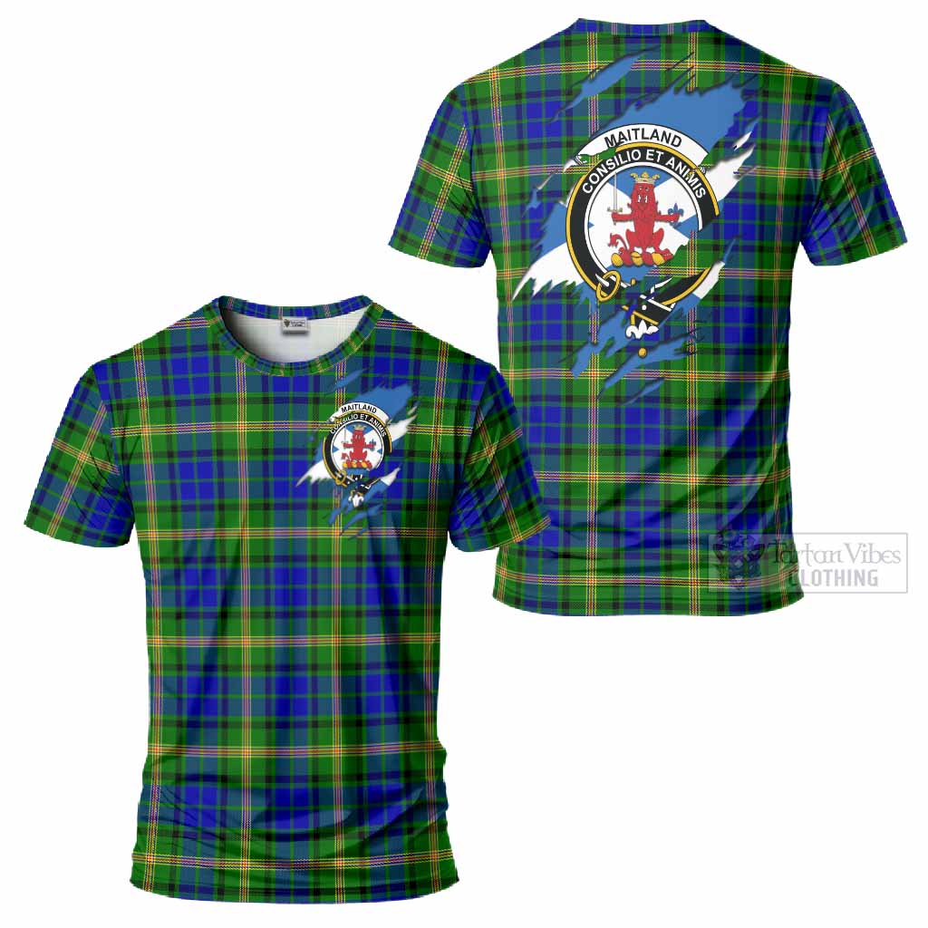 Maitland Clan Crest In Me Tartan T-Shirt Scotland Flag Style