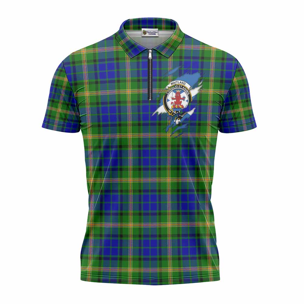 Maitland Clan Crest In Me Tartan Zipper Polo Shirt Scotland Flag Style