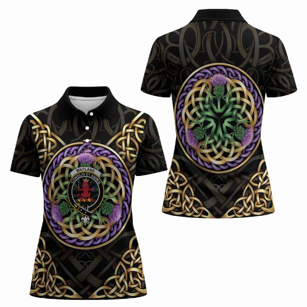 Maitland Clan Crest Women Polo Shirt Celtic Scottish Thistle