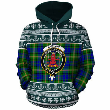 Maitland Clan Tartan Christmas Cotton Hoodie with Family Crest