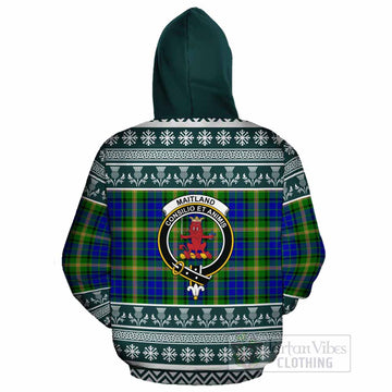Maitland Clan Tartan Christmas Cotton Hoodie with Family Crest
