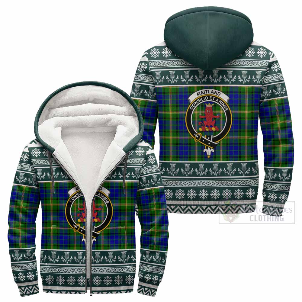 Maitland Clan Tartan Christmas Fleece Hoodie with Family Crest - Tartan Vibes Clothing