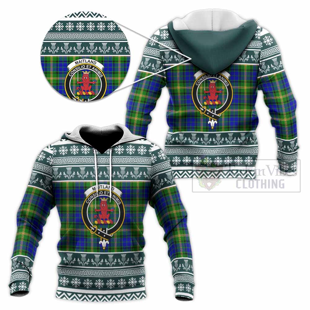 Maitland Clan Tartan Christmas Knitted Hoodie with Family Crest - Tartan Vibes Clothing