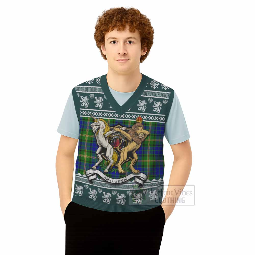 Maitland Clan Tartan Crest Christmas Knitted V-Neck Vest Coat of Arms Funny Style - Tartan Vibes Clothing