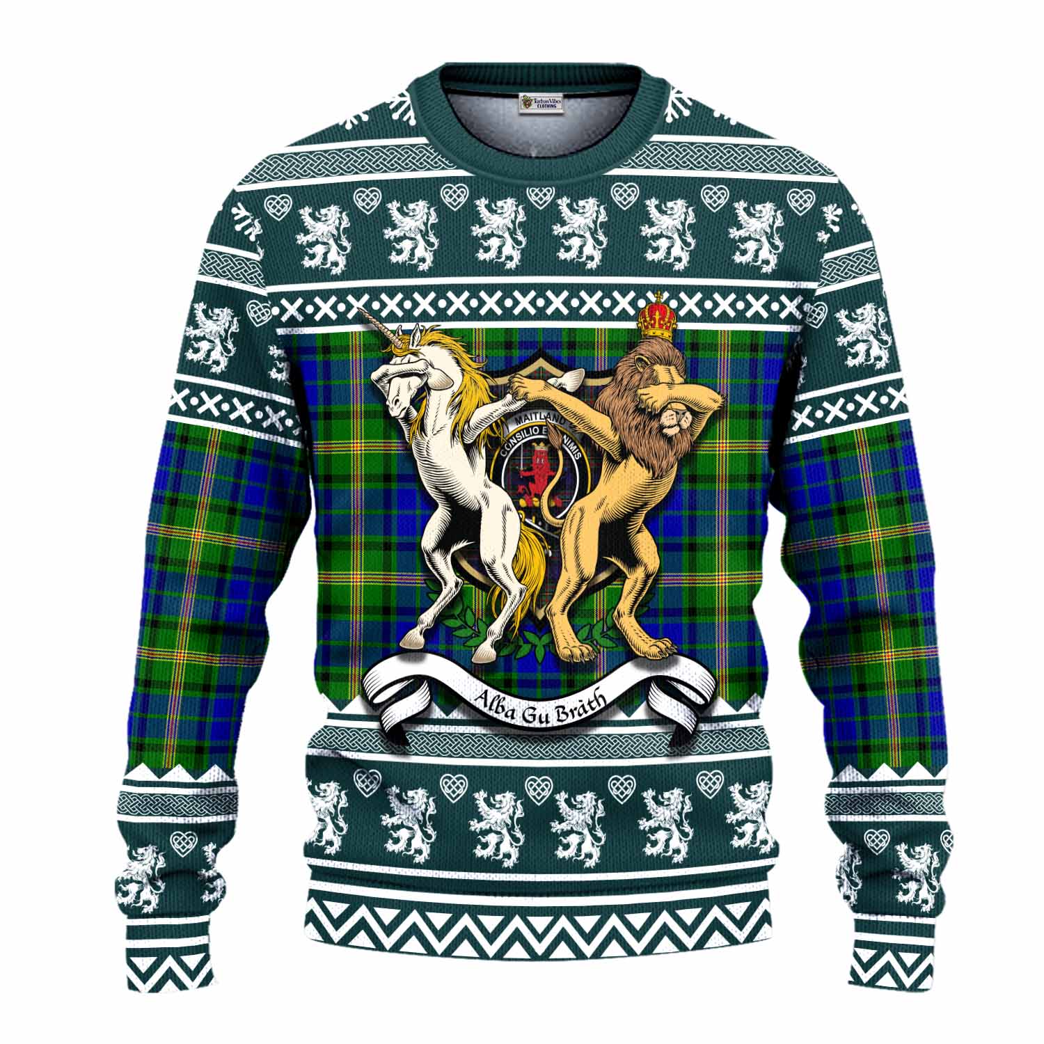 Maitland Clan Tartan Crest Christmas Ugly Sweater Coat of Arms Funny Style - Tartan Vibes Clothing