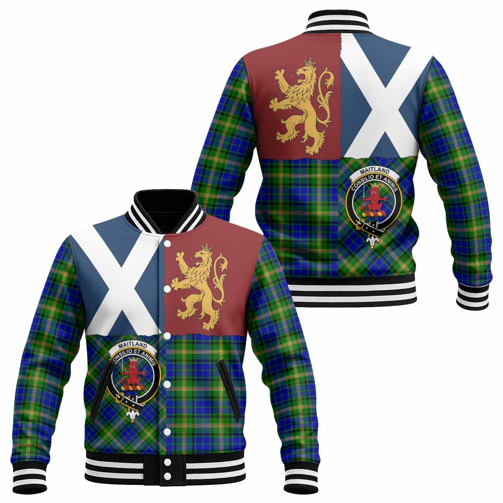 Maitland Crest Tartan Baseball Jacket with Lion Rampant Saltire Style